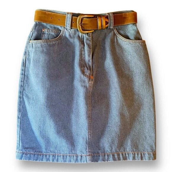 Vintage 80s Together by Spiegel Womens Denim Skirt Sz 6 High Waist Belt Crochet - Picture 1 of 9